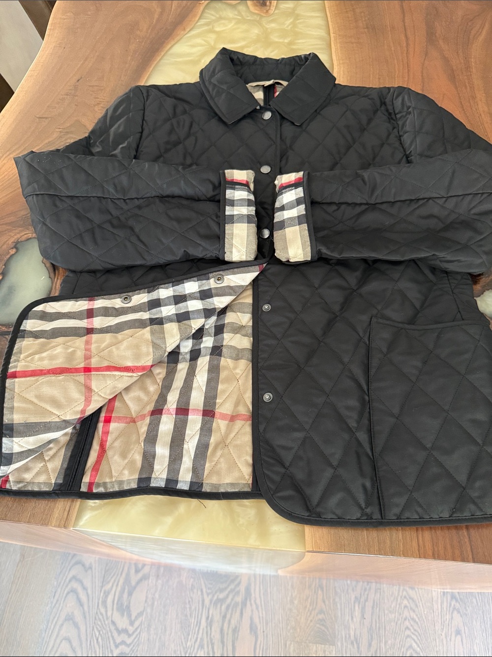 Burberry Black Quilted Jacket with Signature Check Lining